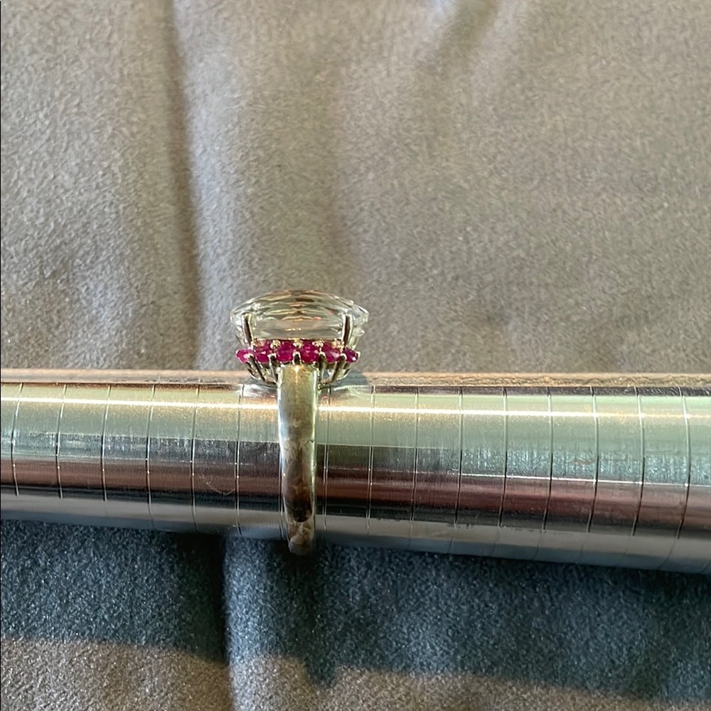 Silver and Pink Cluster Ring with Gemstone Design - Picture 2 of 2